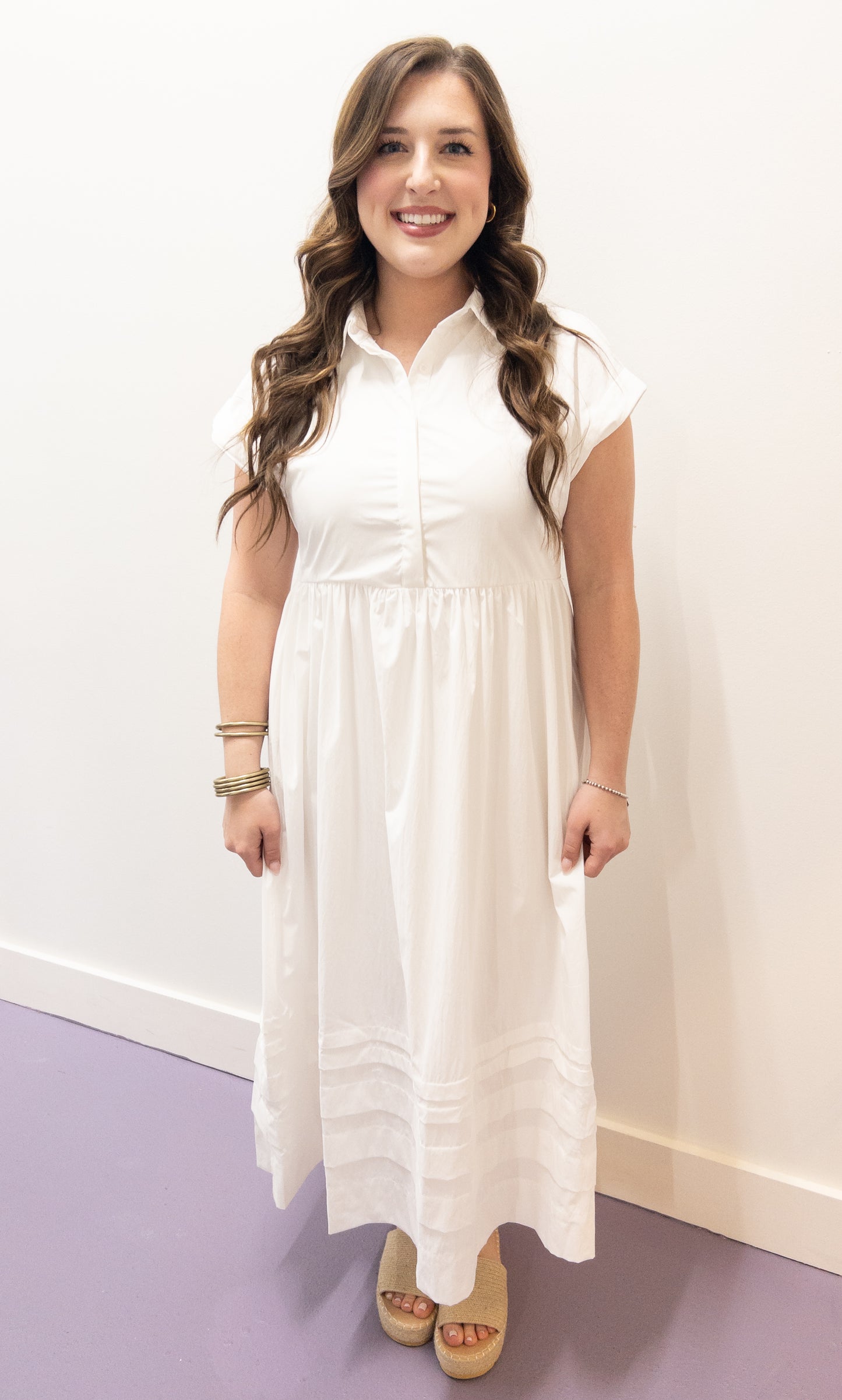 White Classic Cap Sleeve Midi