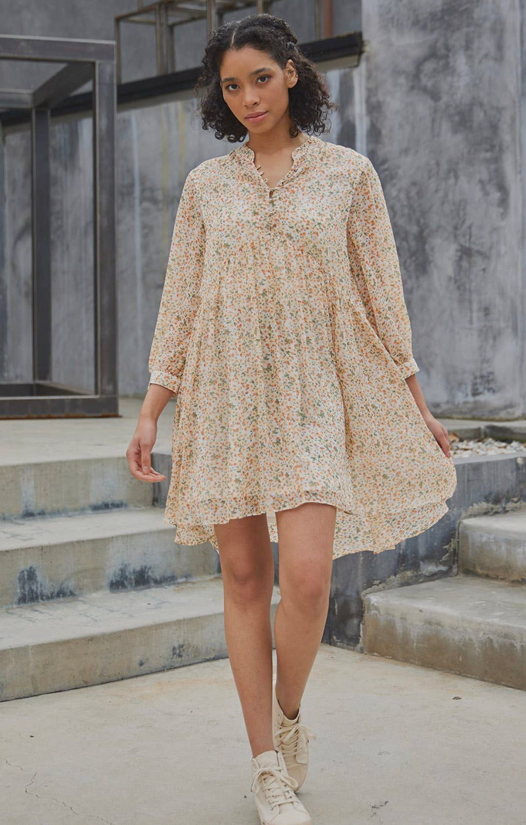 Orange Floral Mini Dress