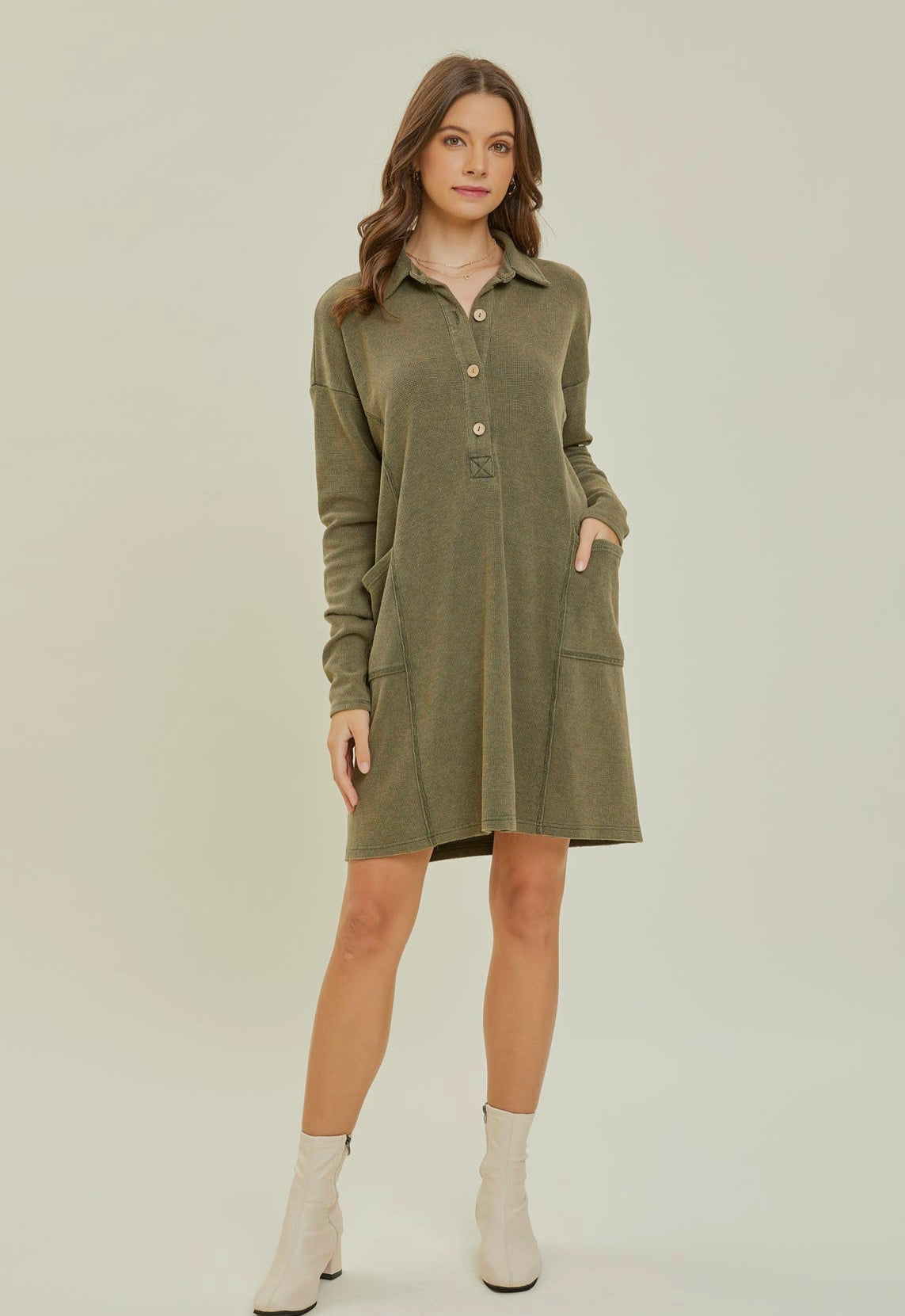 Olive Thermal Henley Dress