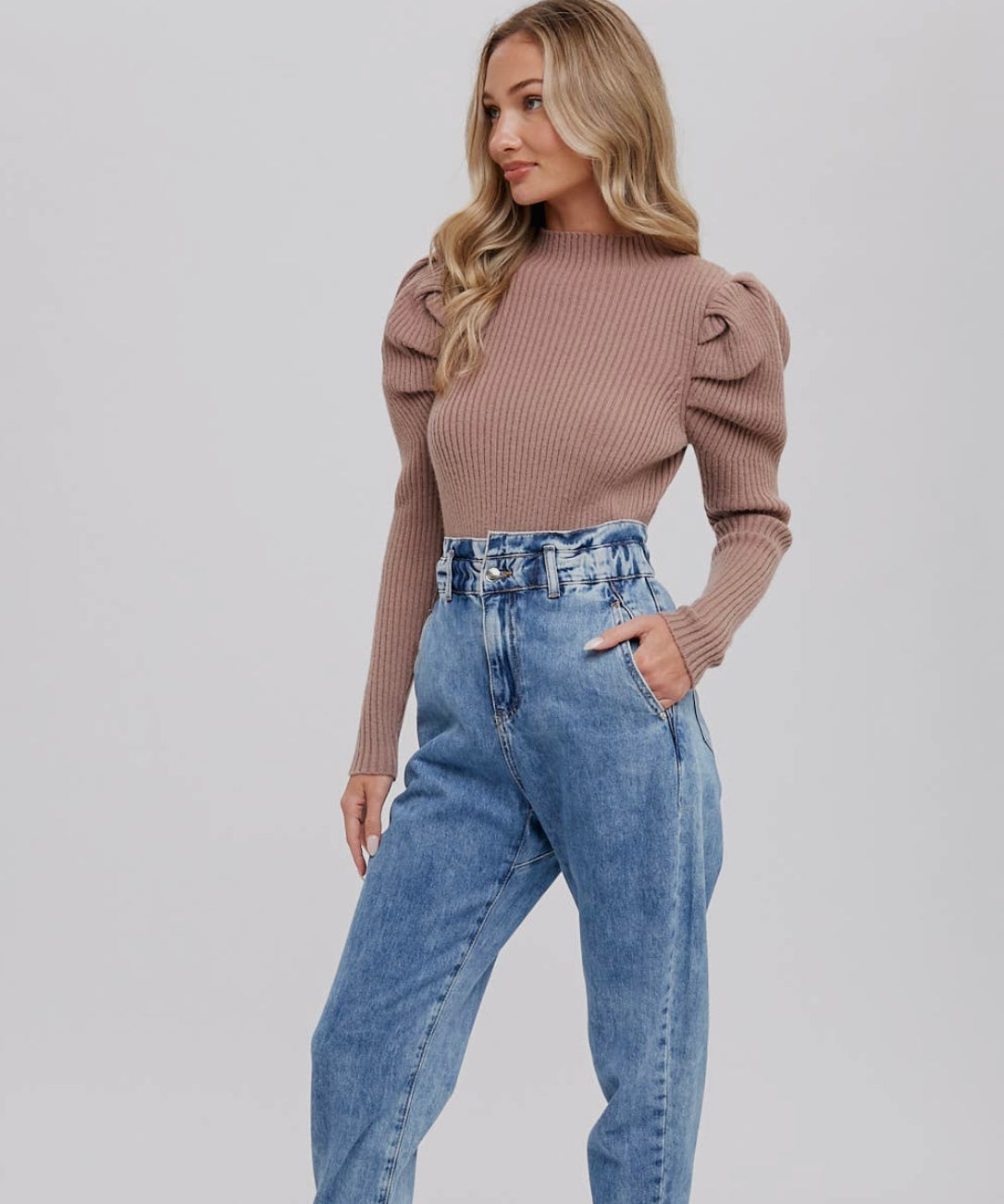 Mauve Puff Sleeve Turtleneck