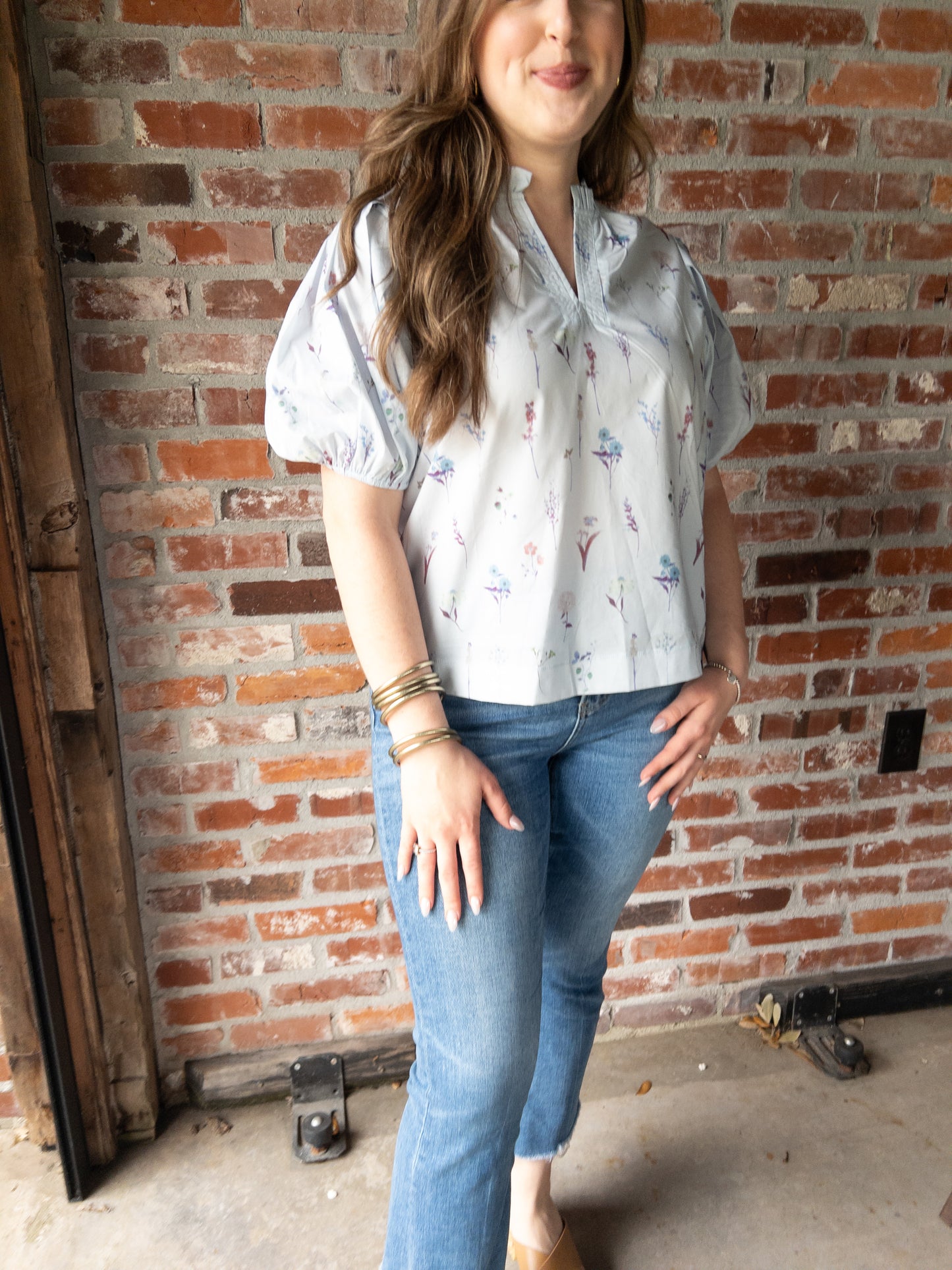 Floral light blue blouse