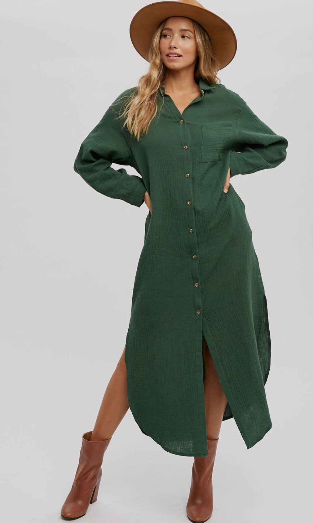 Button Up Hunter Green