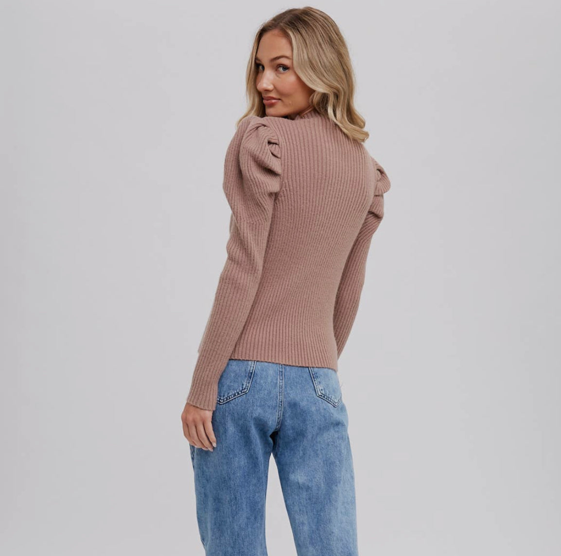 Mauve Puff Sleeve Turtleneck