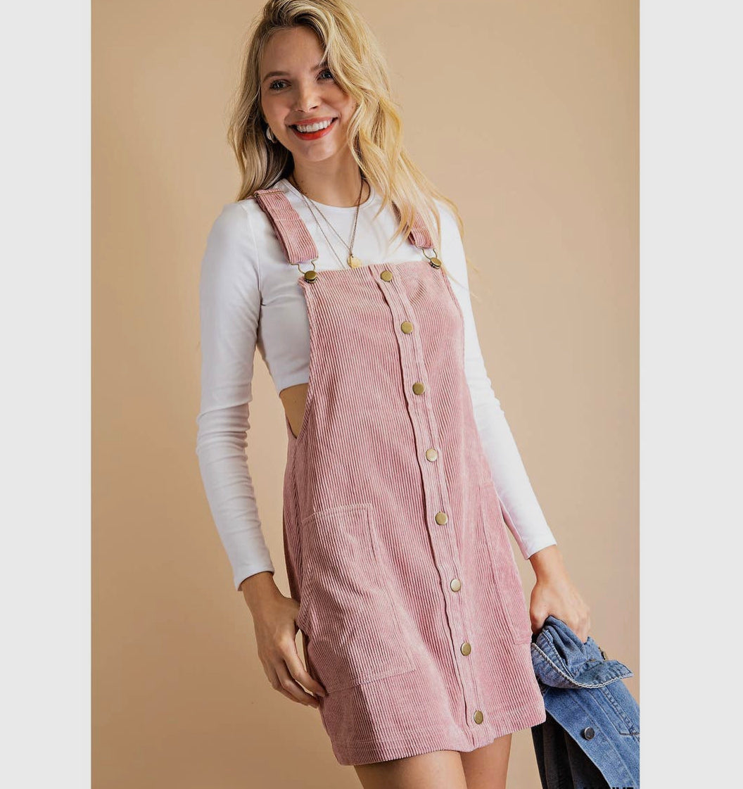 Pink Corduroy Overall Dress