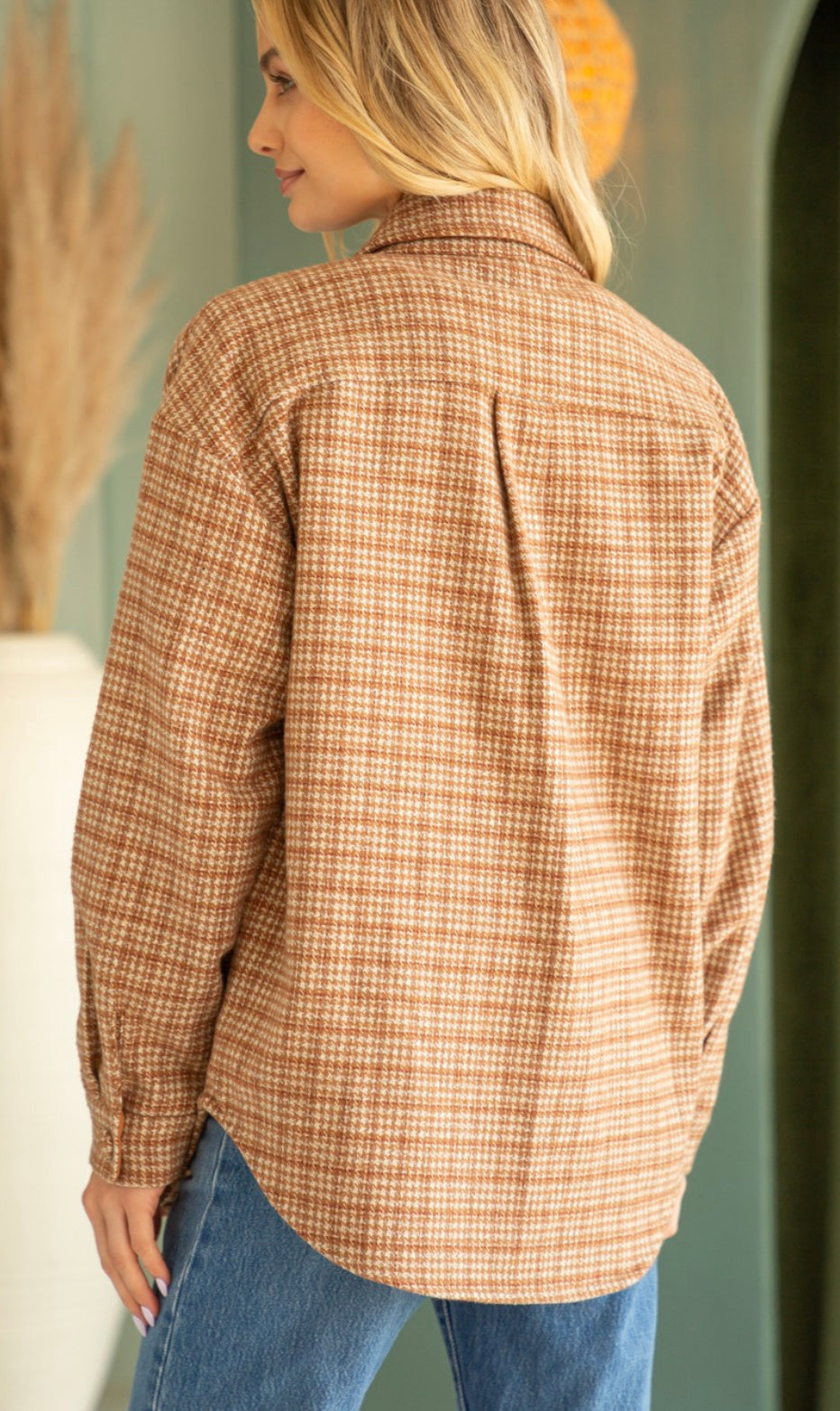 Autumn Houndstooth Plaid Shacket