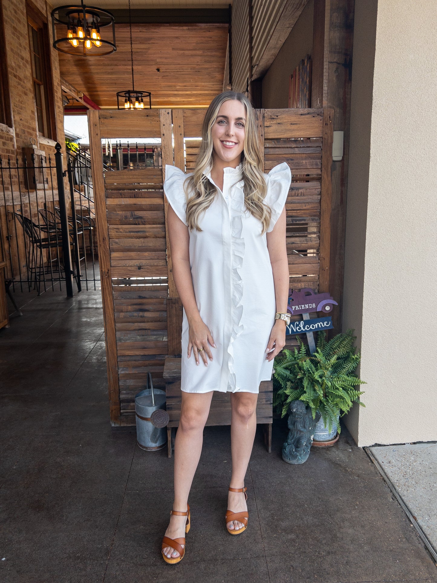 White Ruffle Sleeve Dress