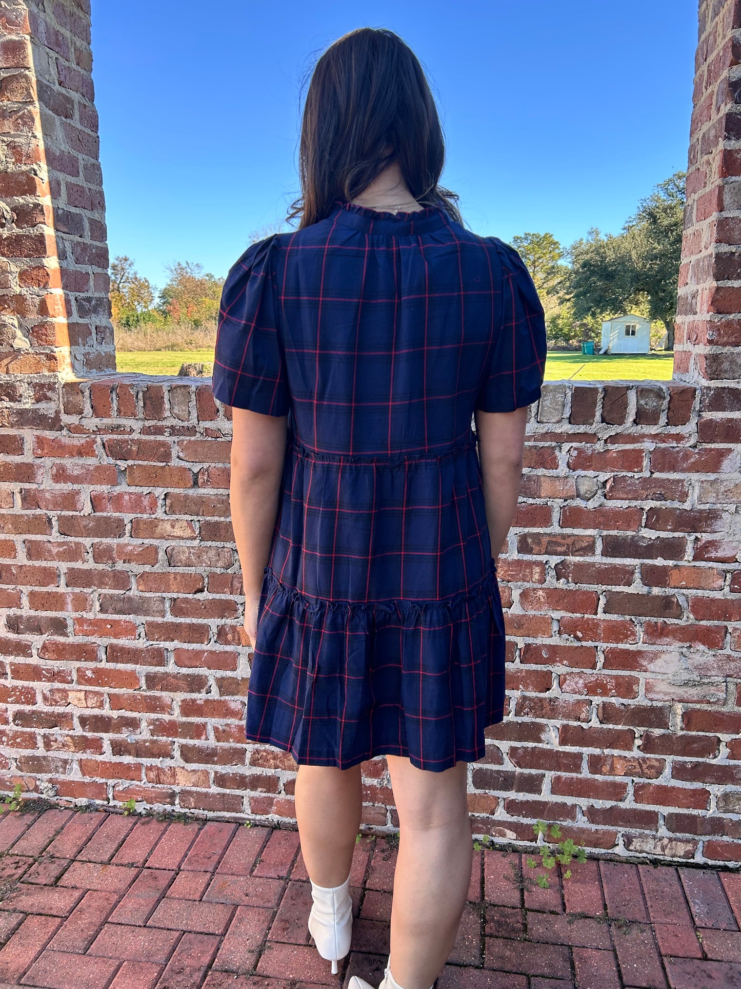 Red & blue plaid mini dress