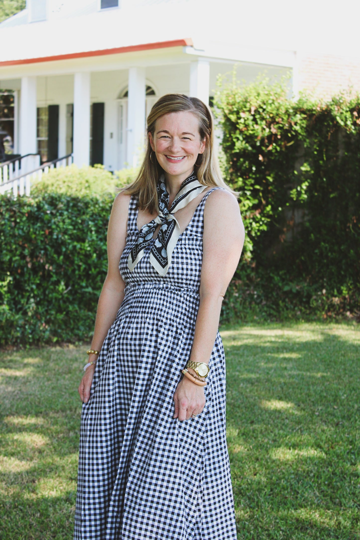 Gingham smocked midi dress