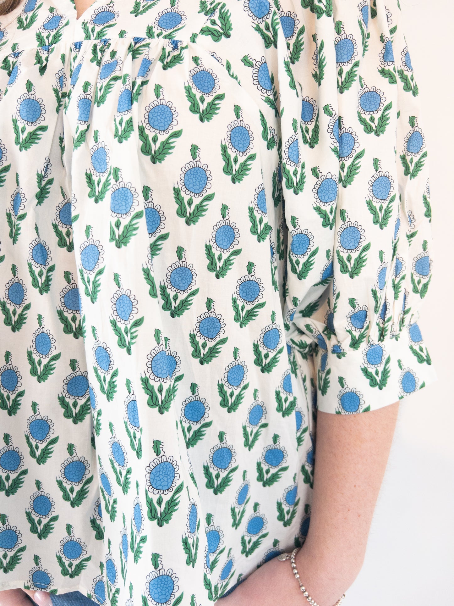 Blue & green floral block print