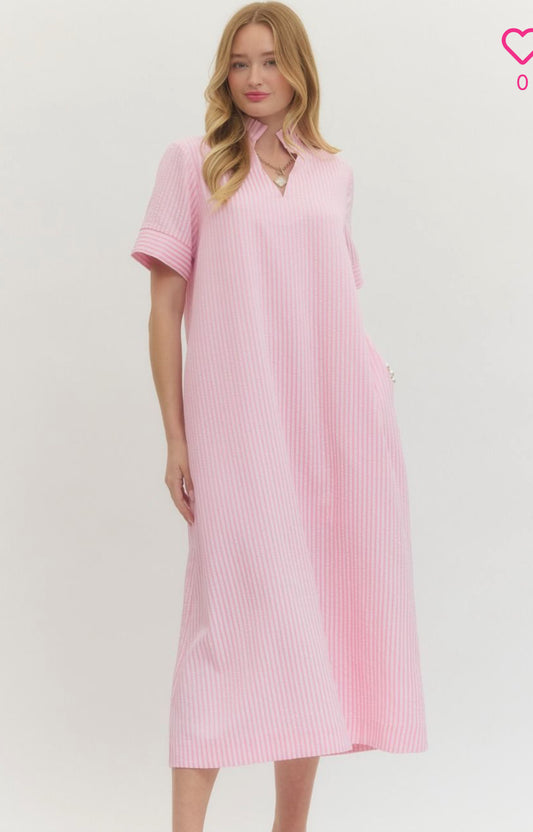 Pink Ruffle Collar Midi