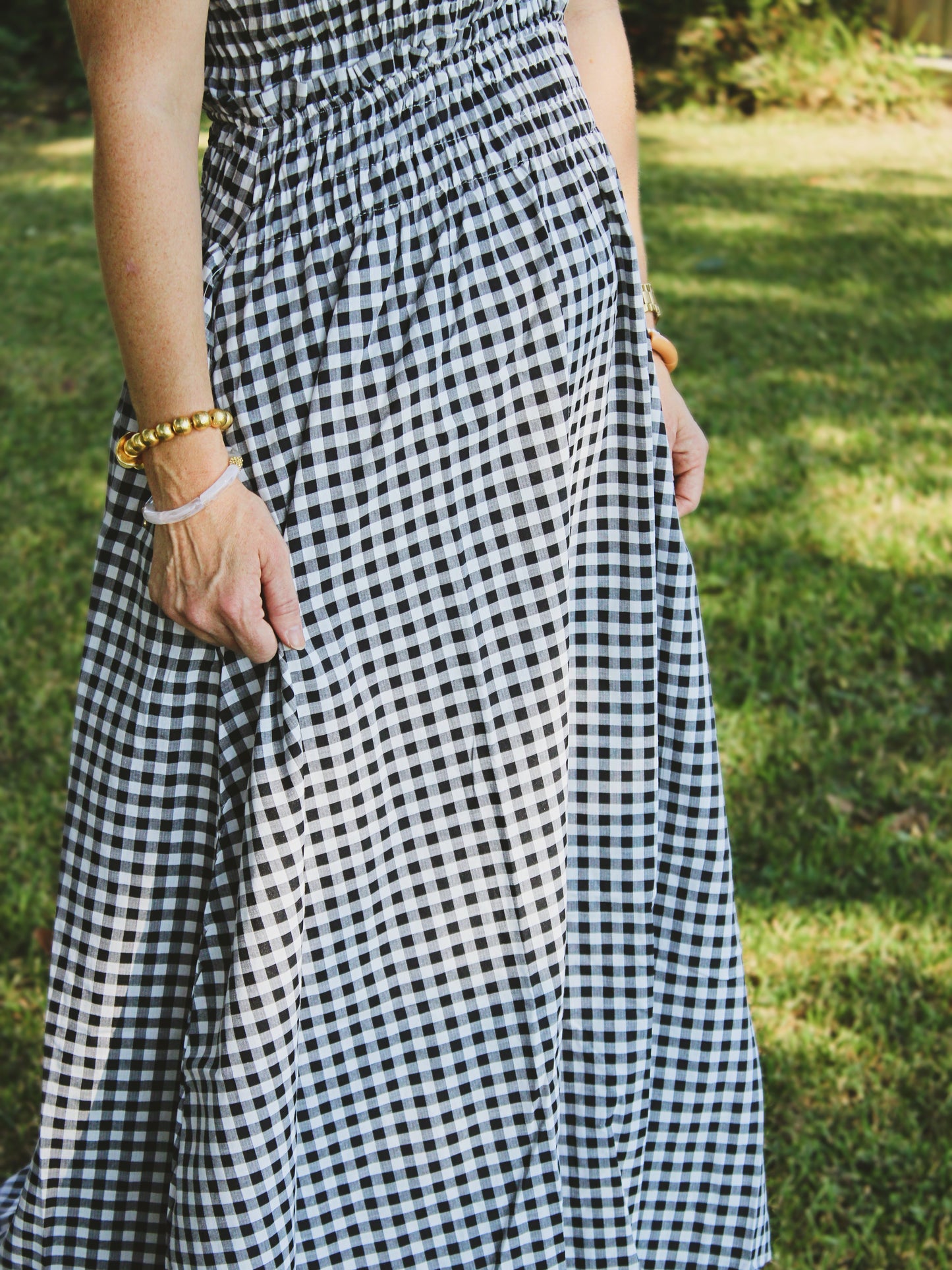 Gingham smocked midi dress