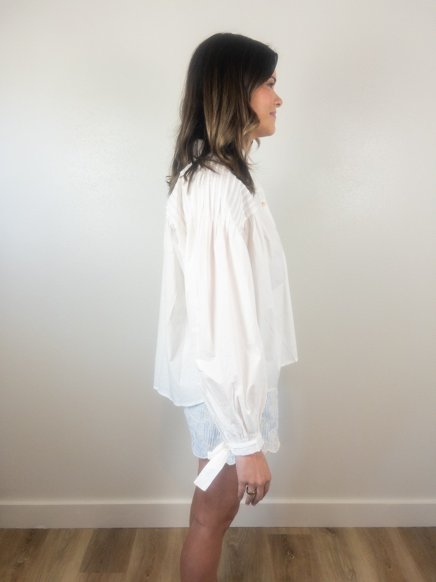 Blue stripe scallop shorts