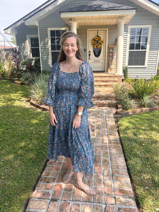 Blue flowered midi dress