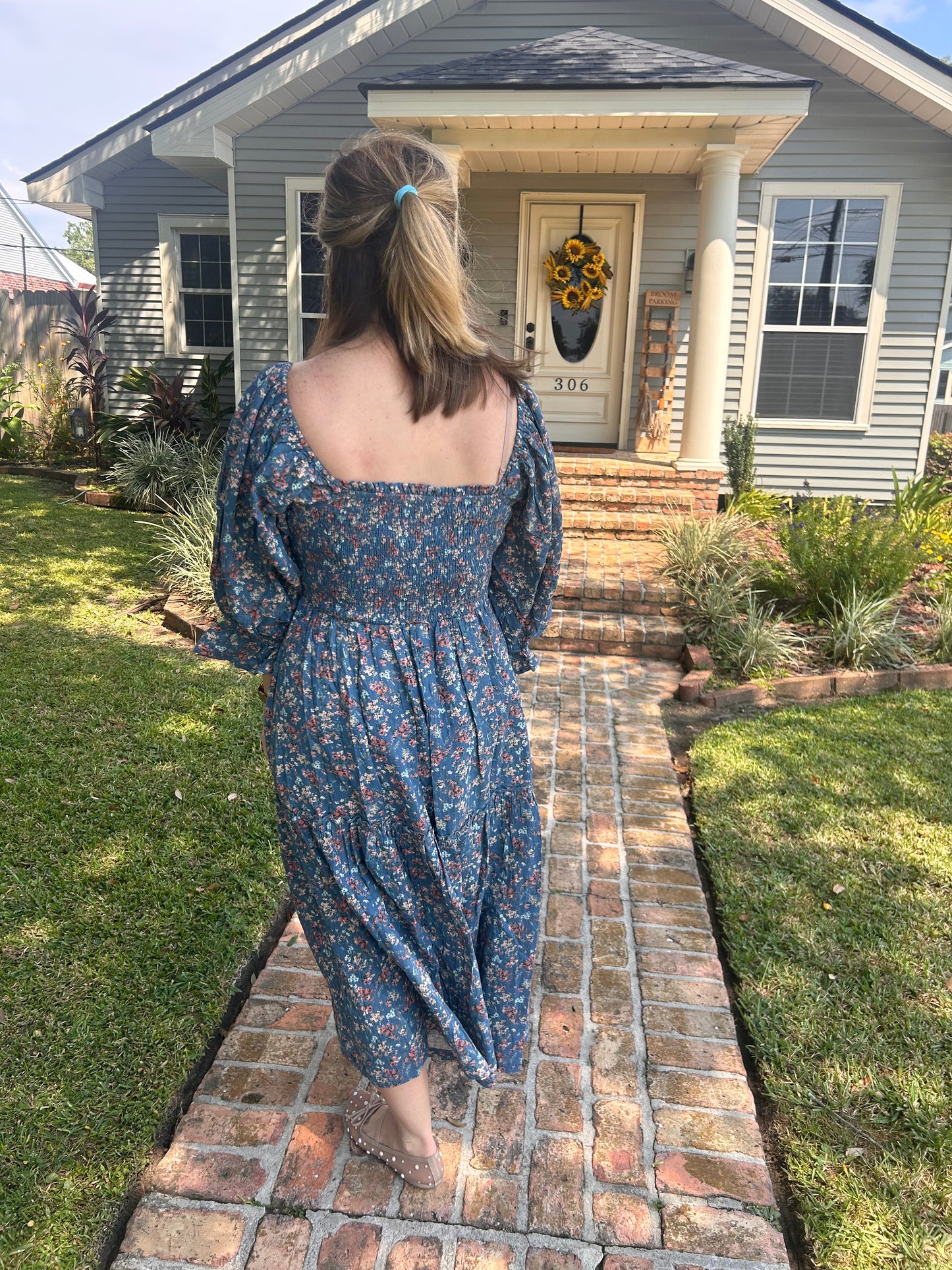 Blue flowered midi dress