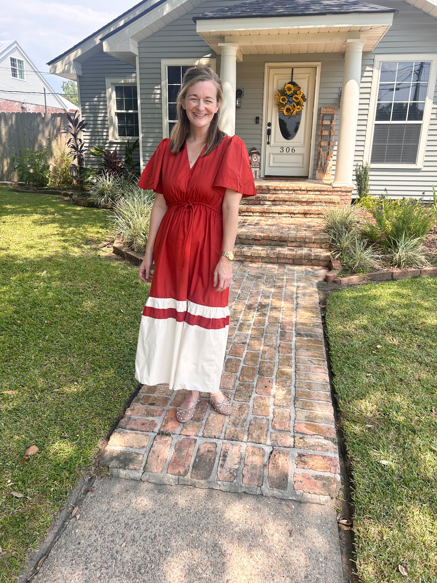 Ivory & rust midi dress