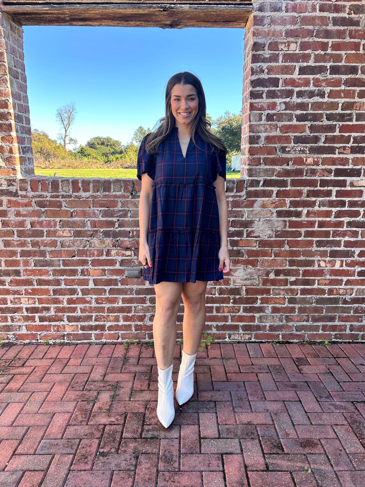 Red & blue plaid mini dress