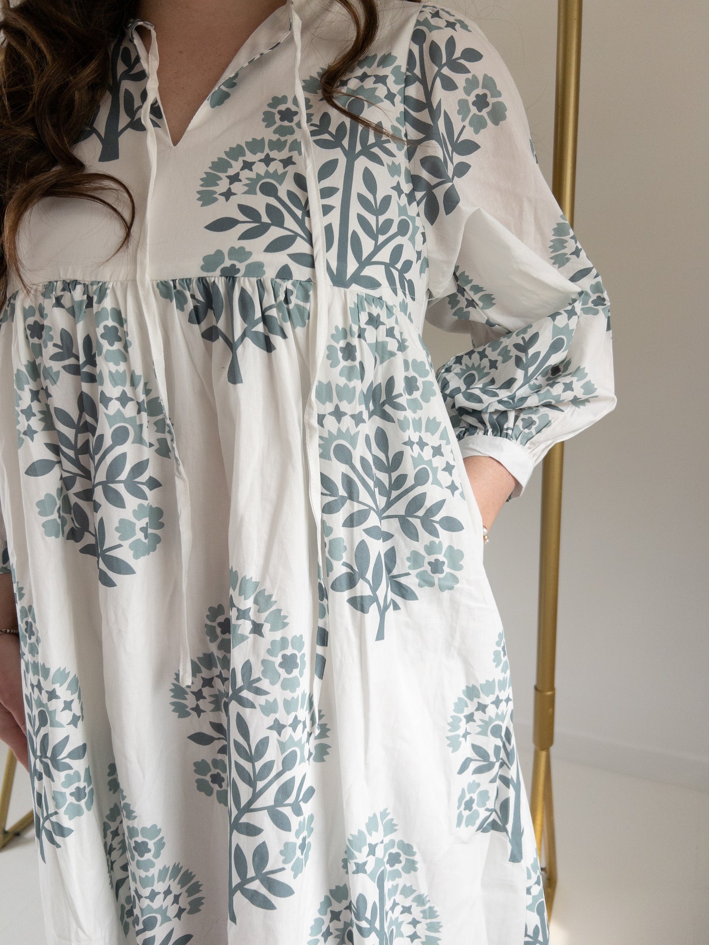 Blue Floral Print Midi Dress