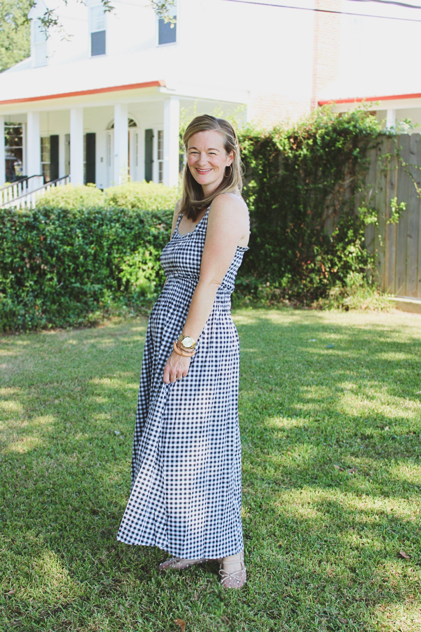 Gingham smocked midi dress