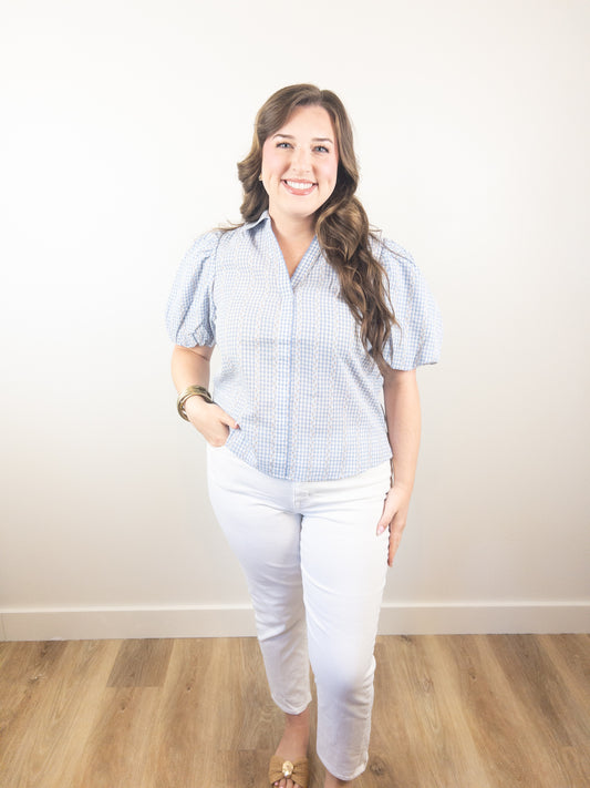 Baby Blue Gingham & Floral Top
