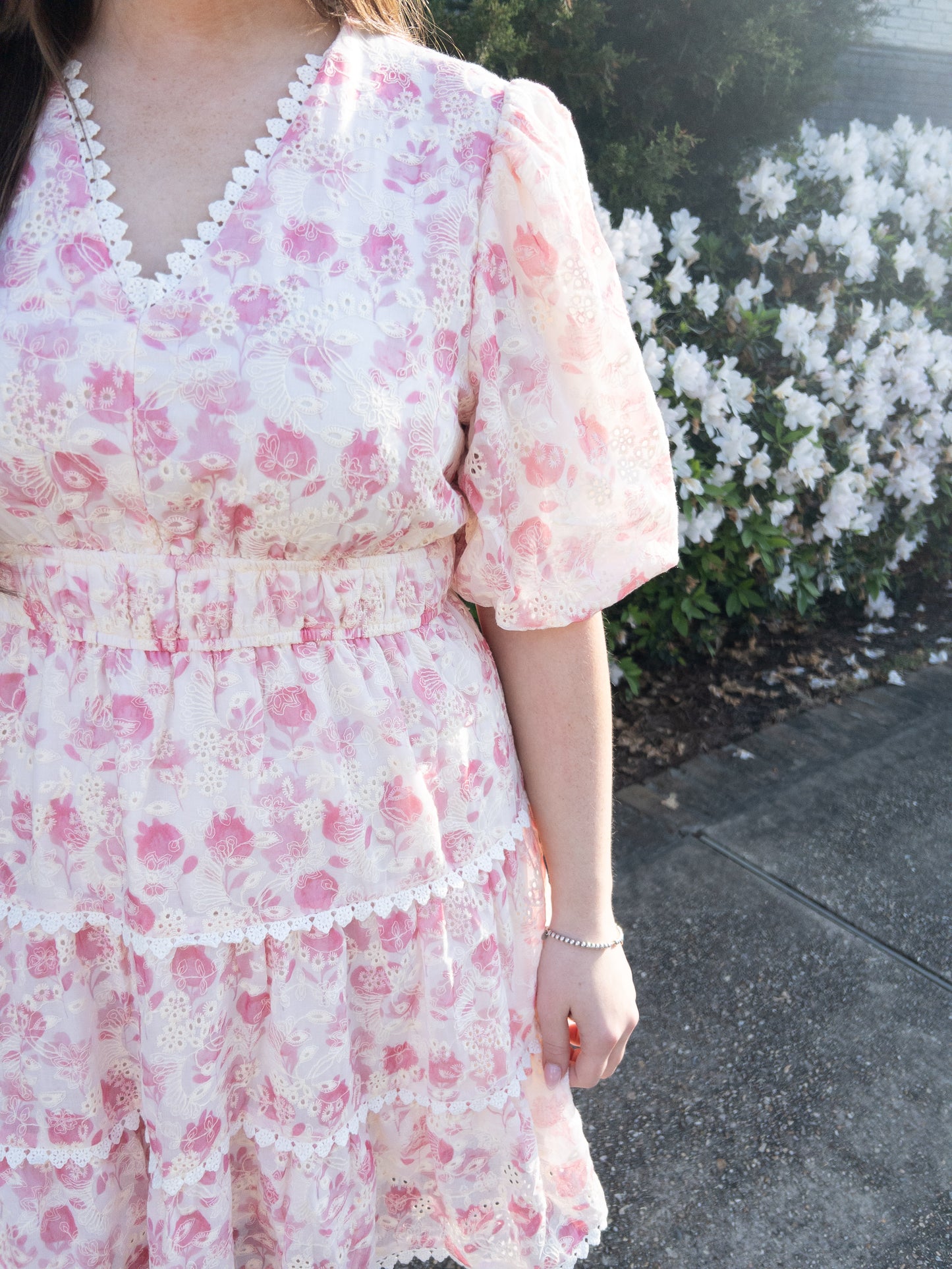 Pink lace mini dress