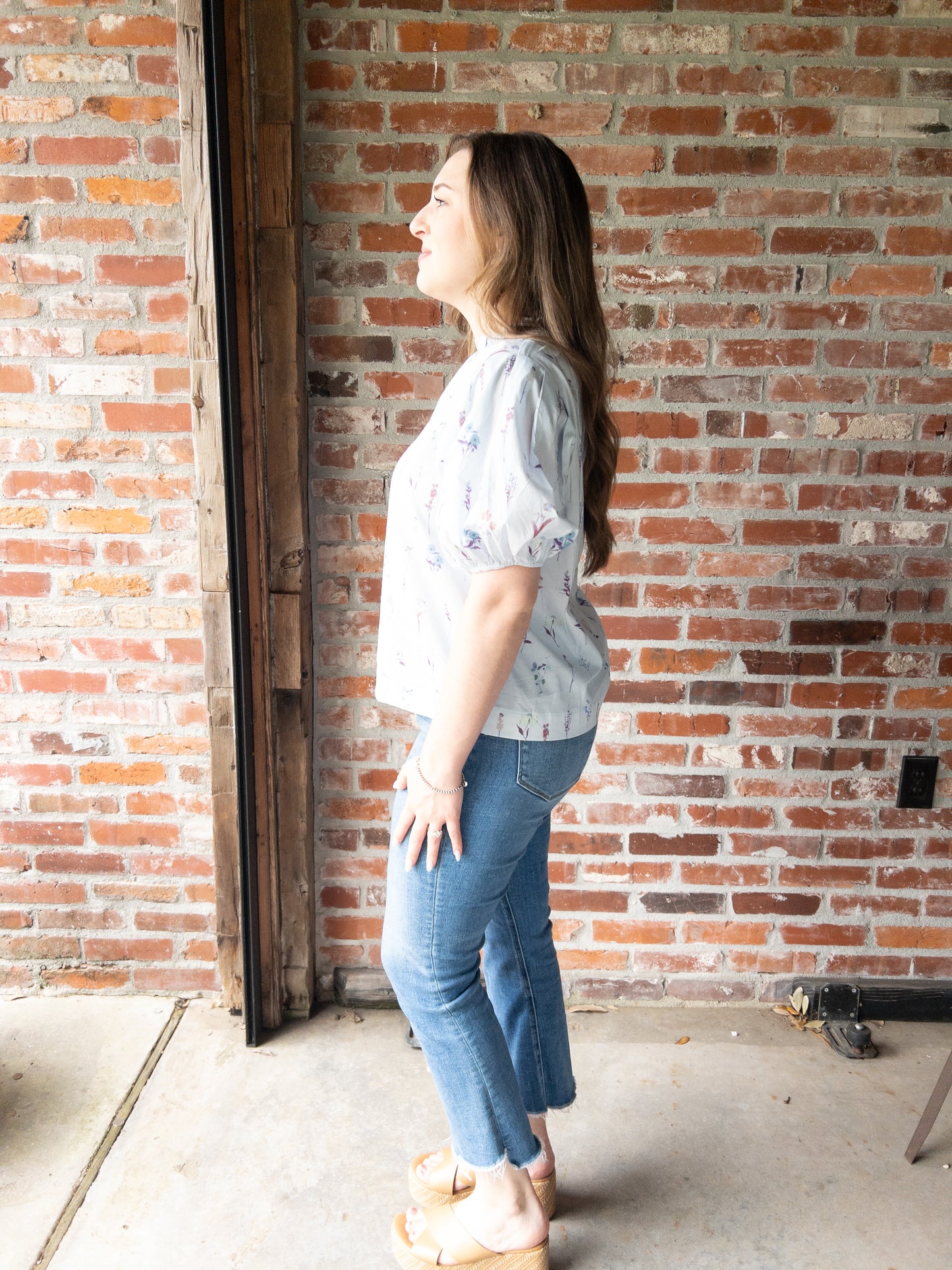 Floral light blue blouse