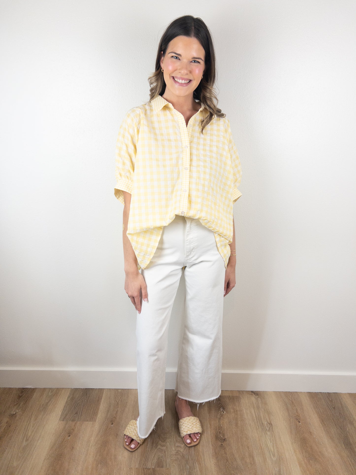 Lemon gingham oversize top