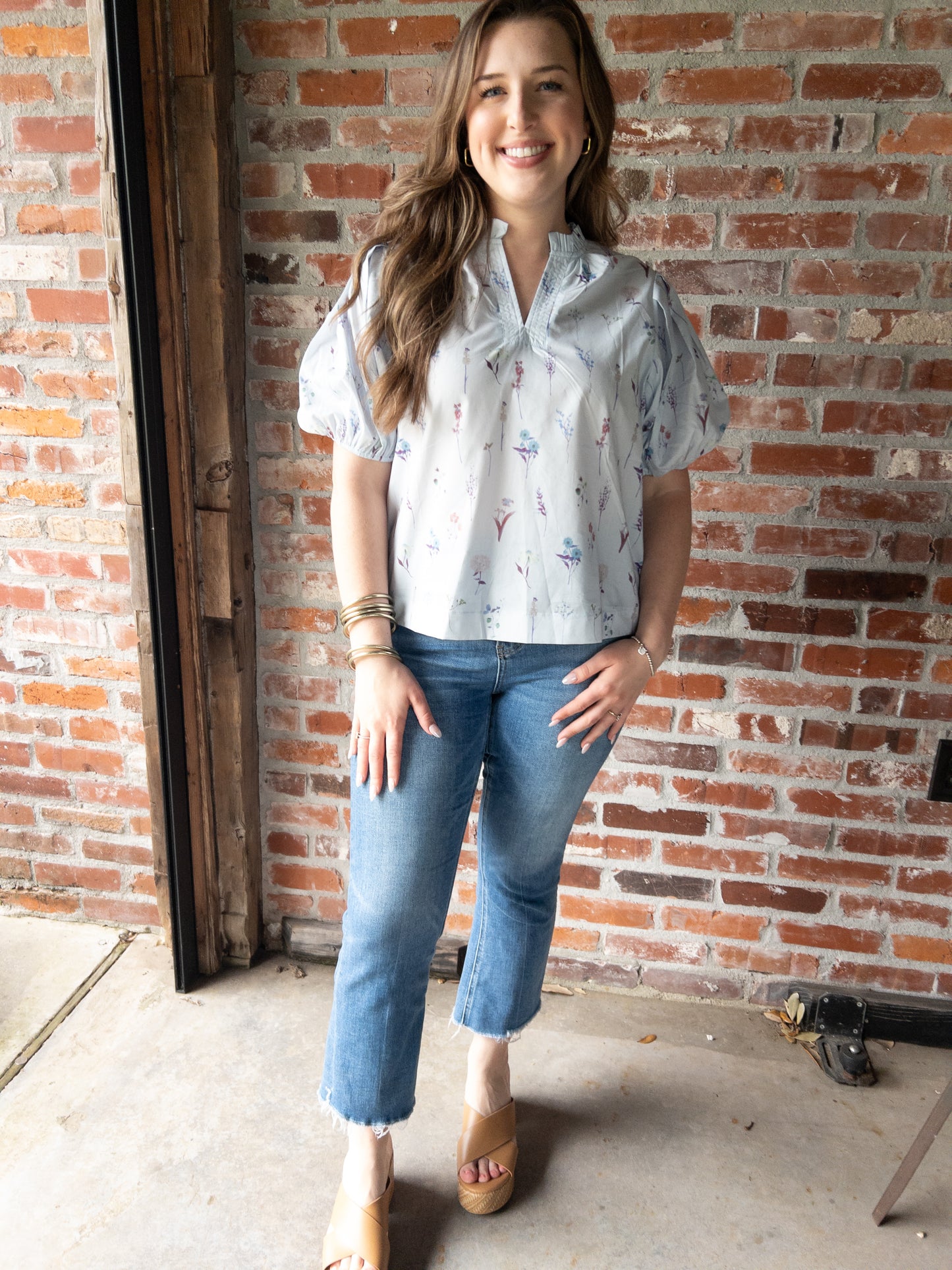 Floral light blue blouse