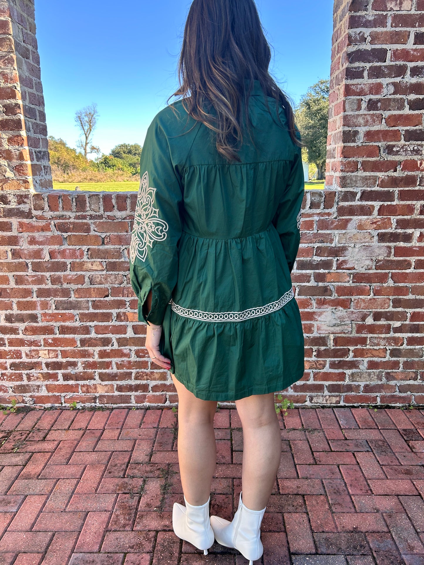 Green Embroidered Mini Dress