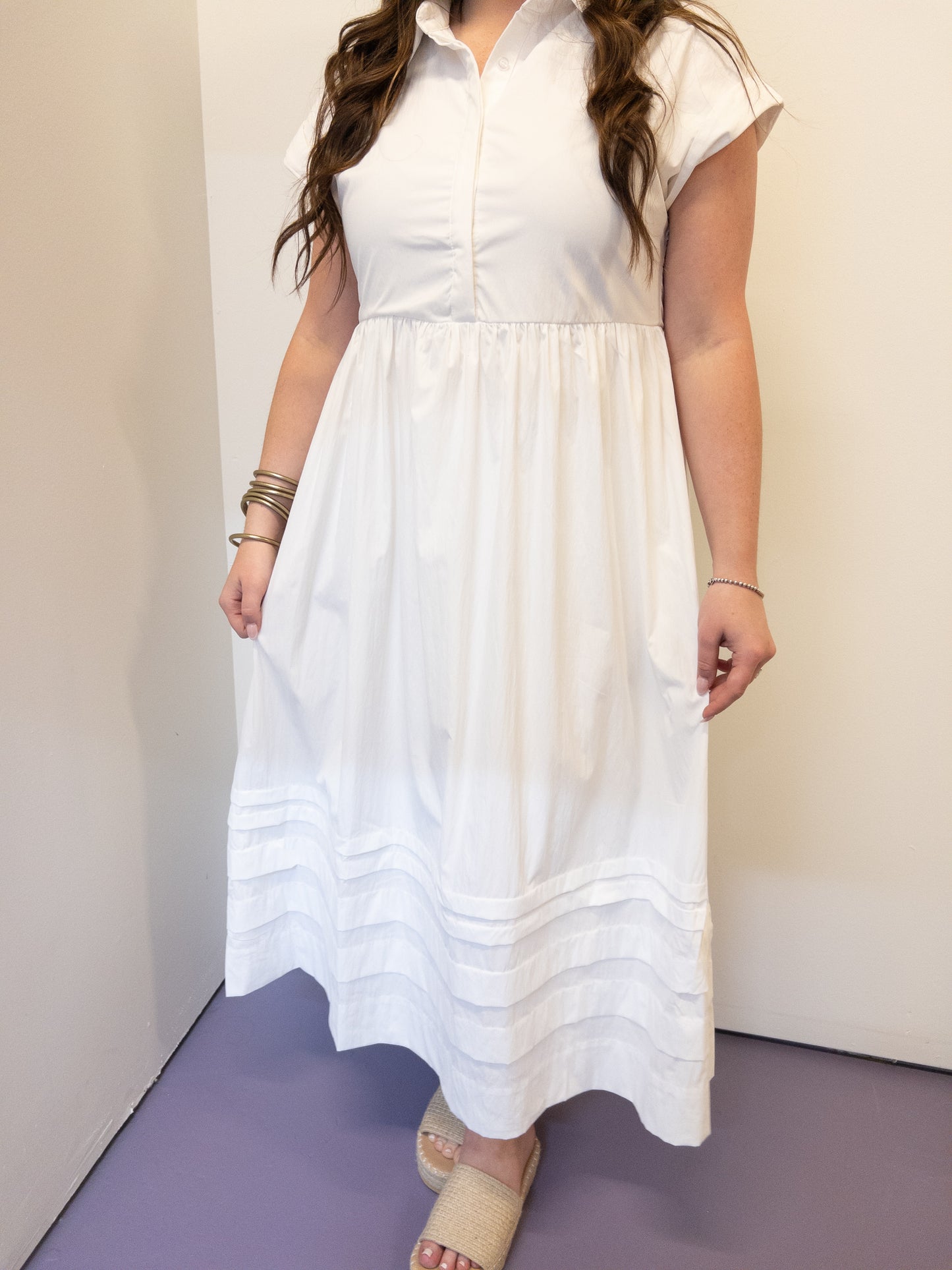 White Classic Cap Sleeve Midi