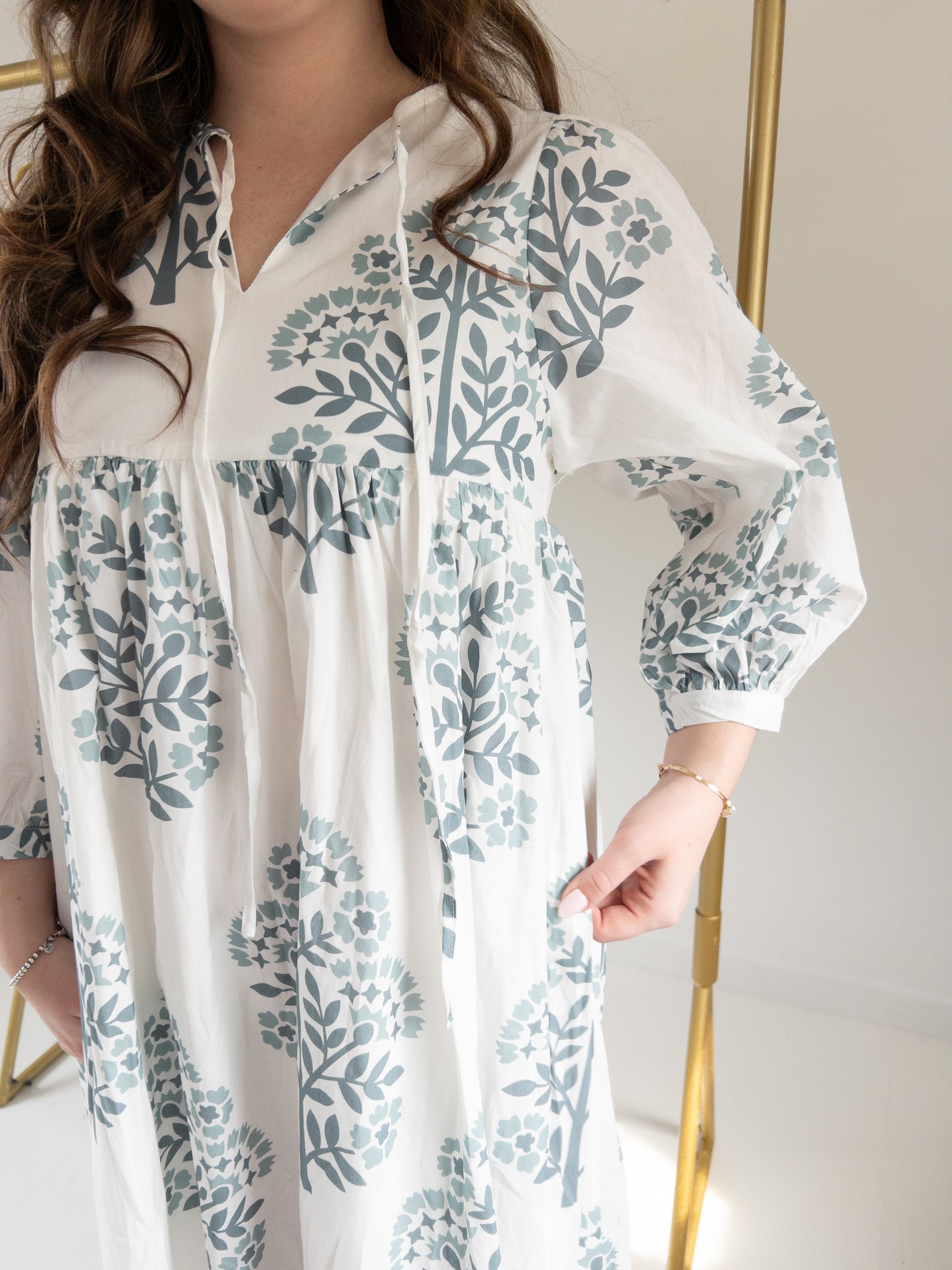 Blue Floral Print Midi Dress