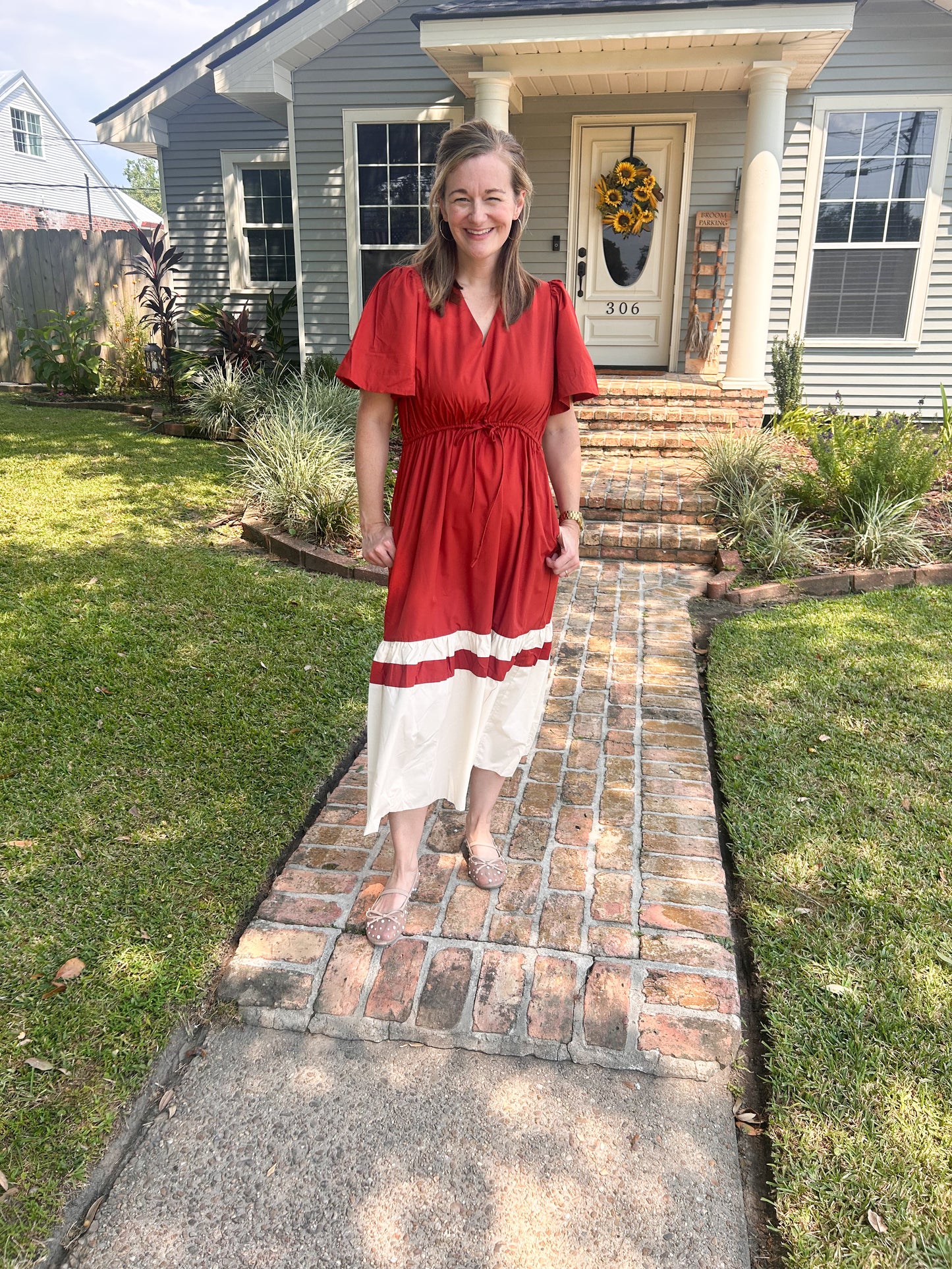 Ivory & rust midi dress