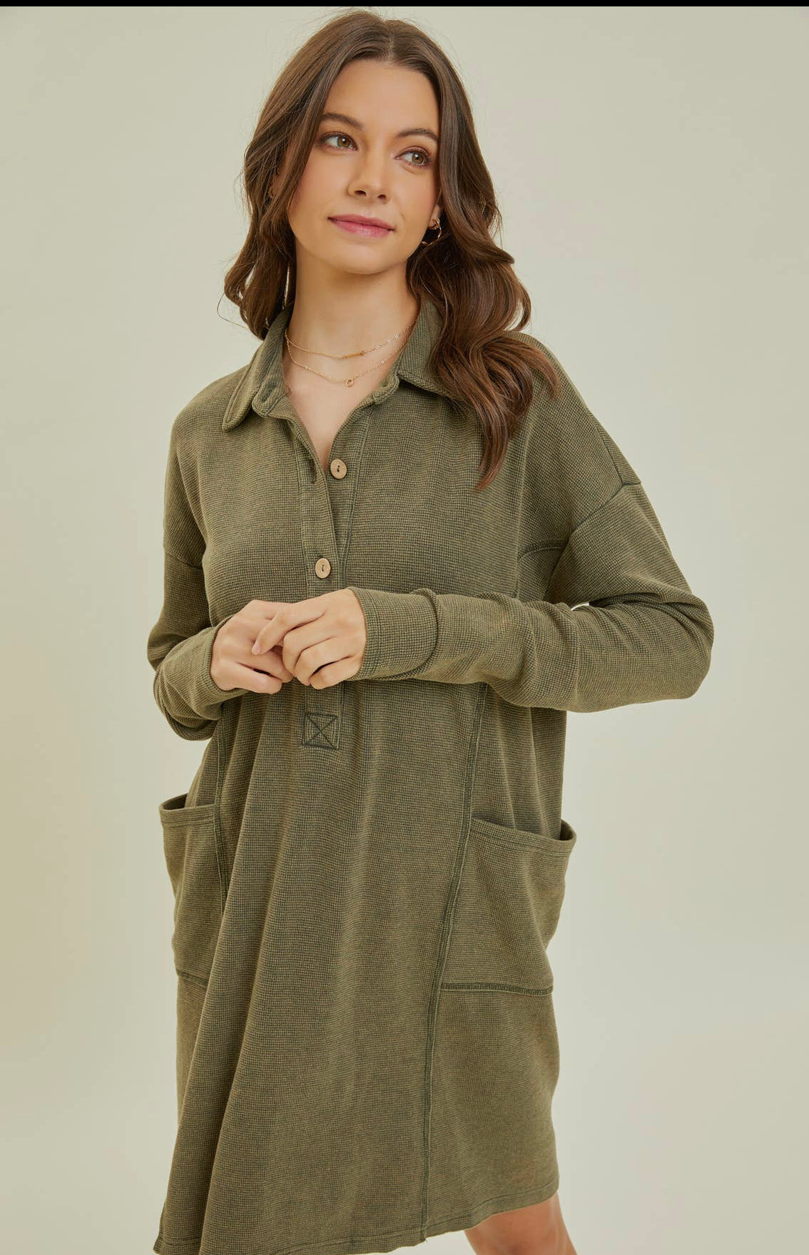 Olive Thermal Henley Dress