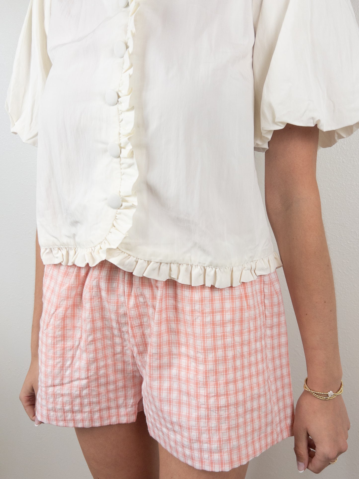 Ivory White Ruffle & Puff Sleeve Top