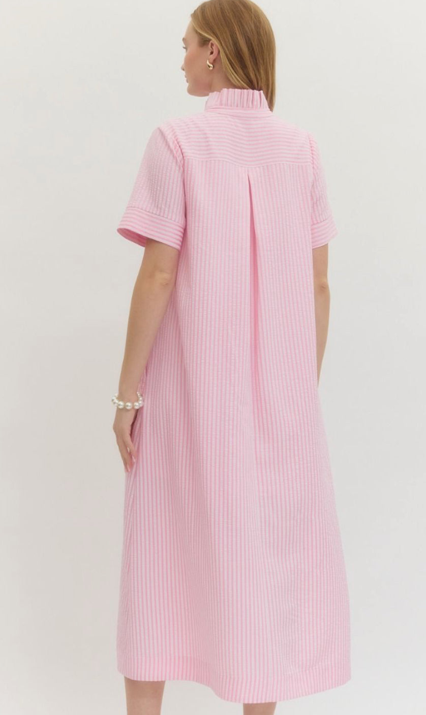 Pink Ruffle Collar Midi