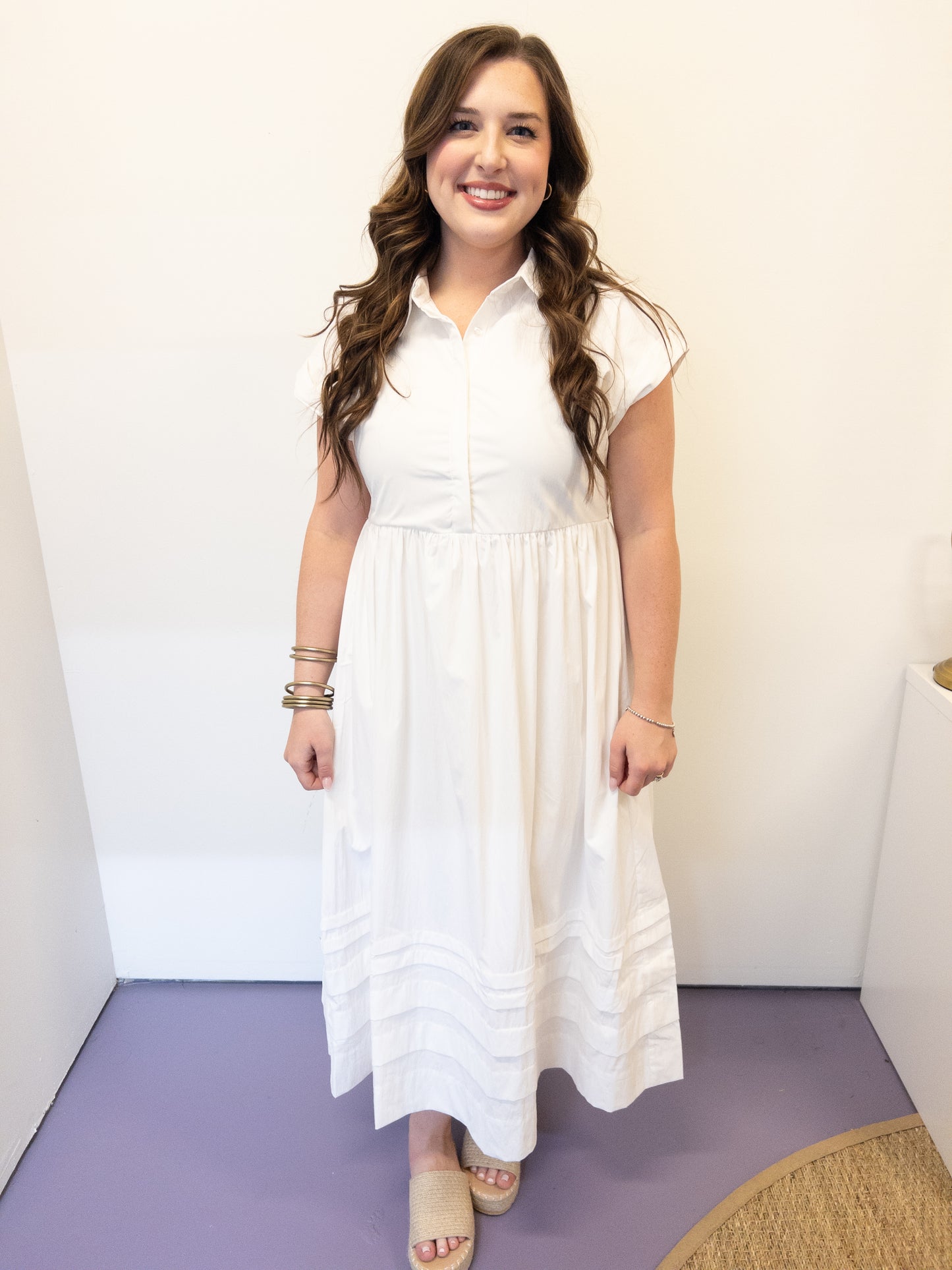White Classic Cap Sleeve Midi