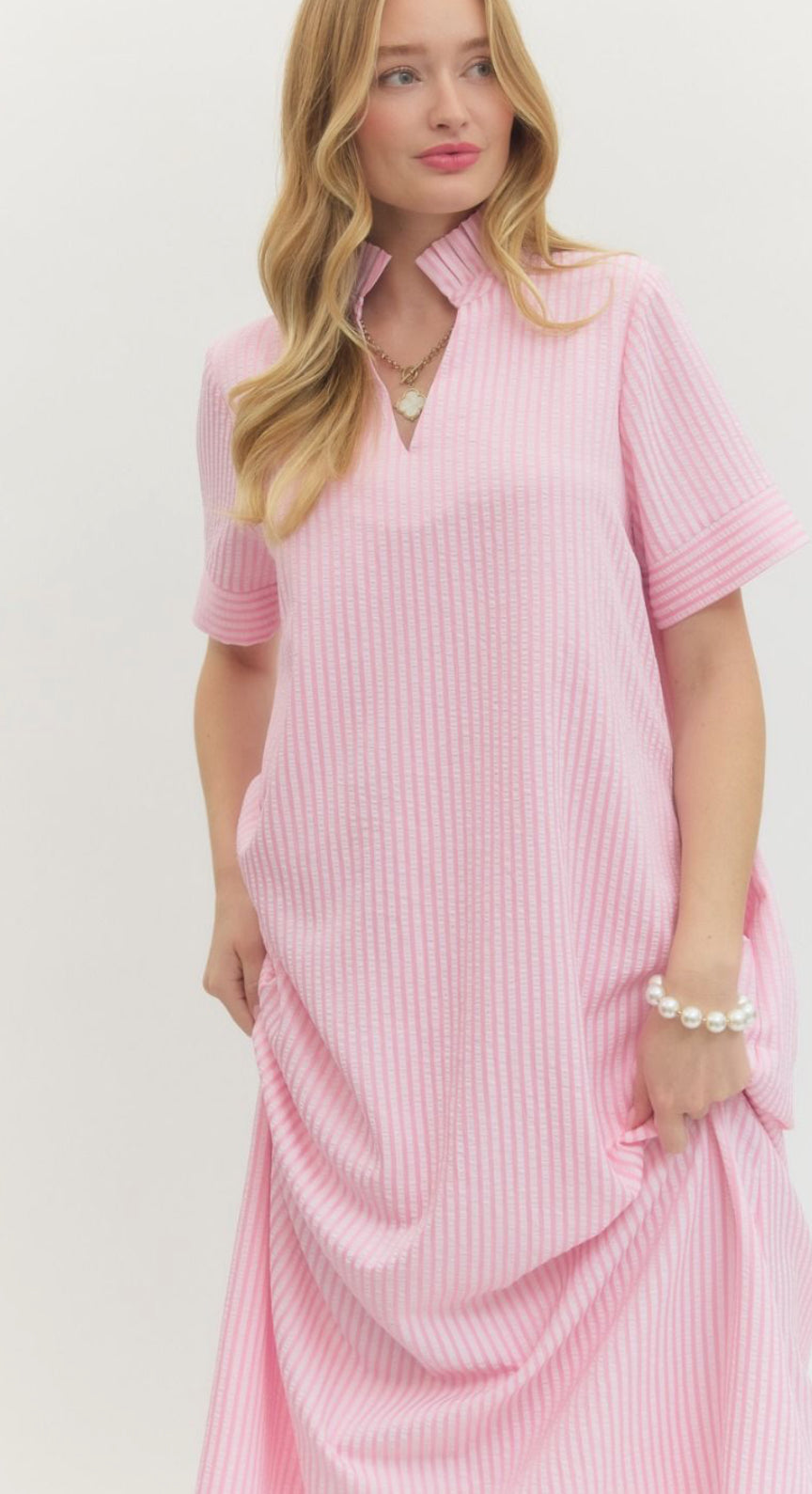 Pink Ruffle Collar Midi