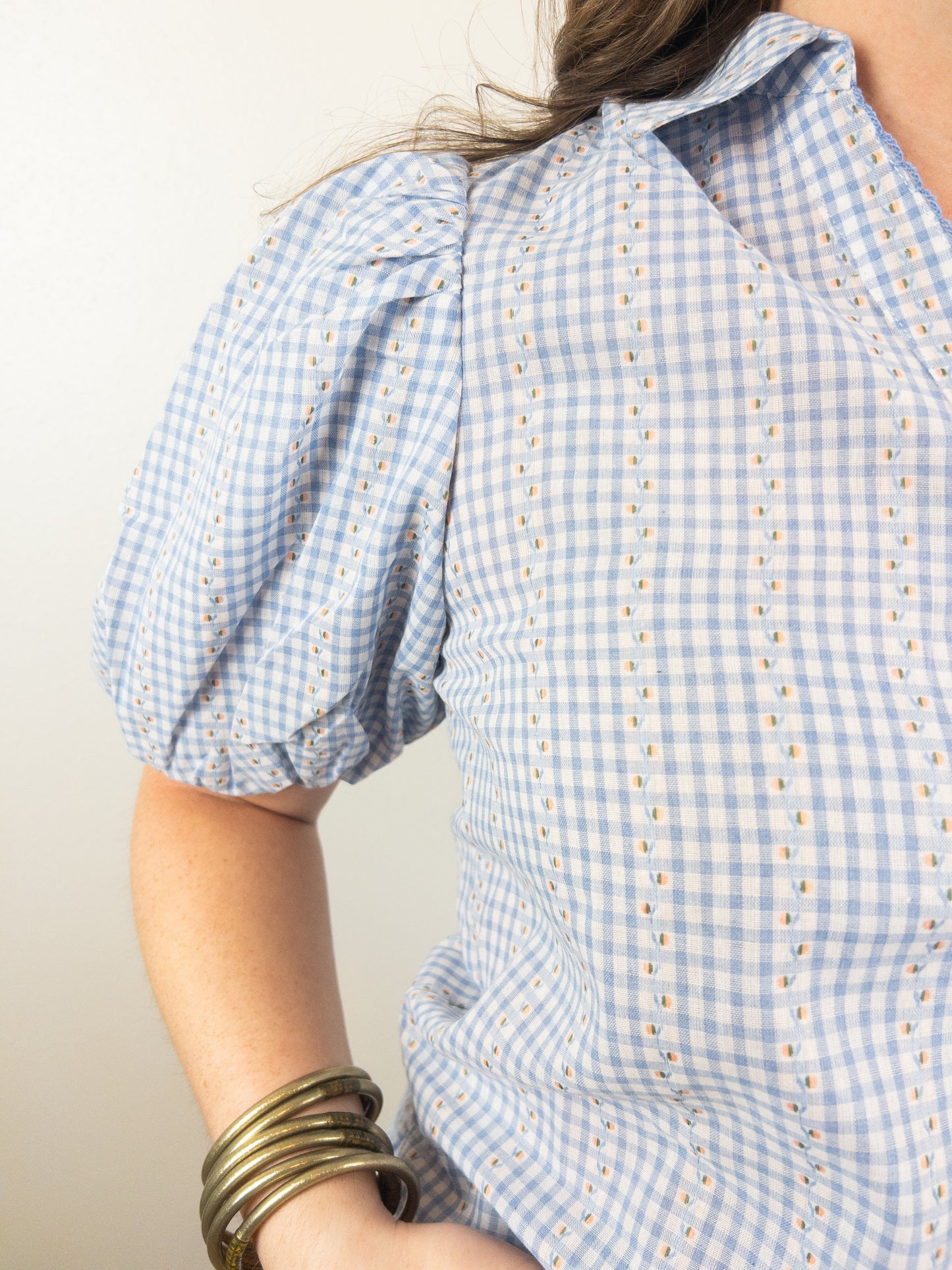 Baby Blue Gingham & Floral Top