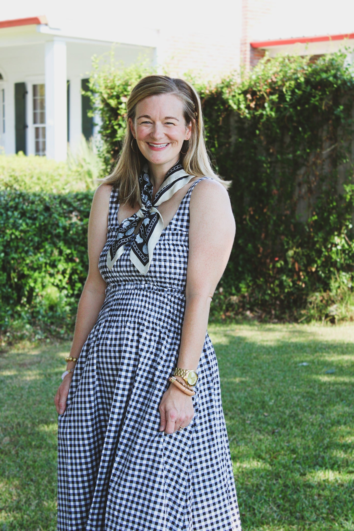 Gingham smocked midi dress
