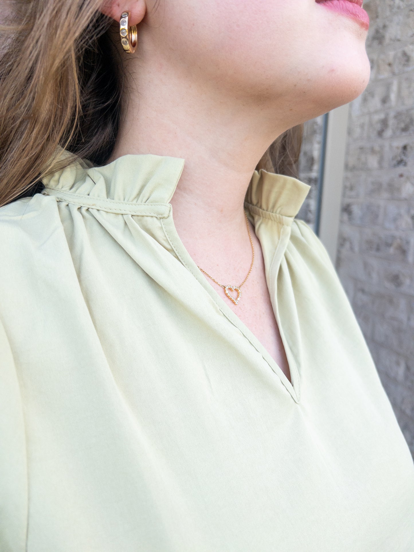 Pistachio Ruffled Neck Blouse