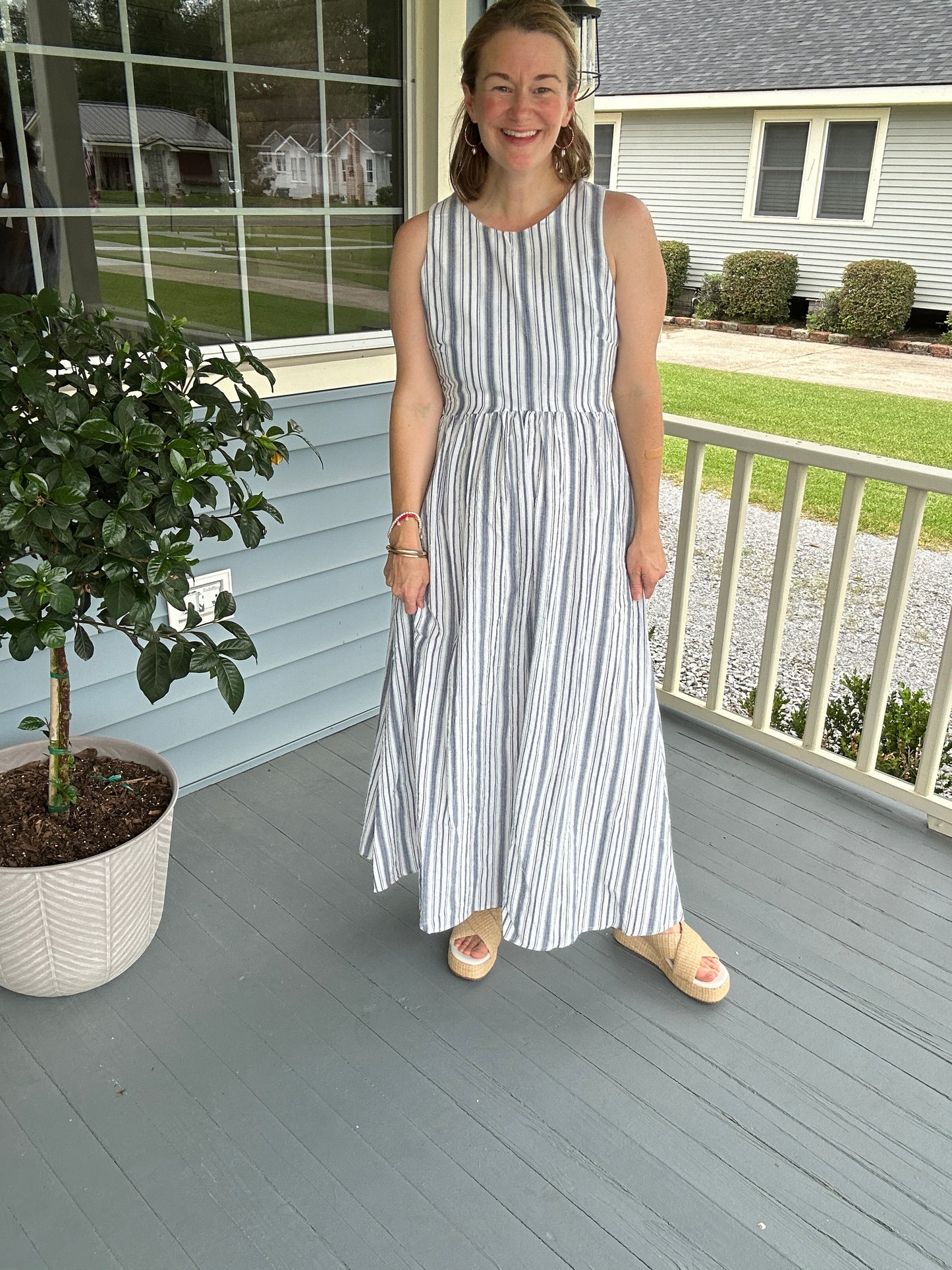 Blue Stripe Scoop Neck Maxi