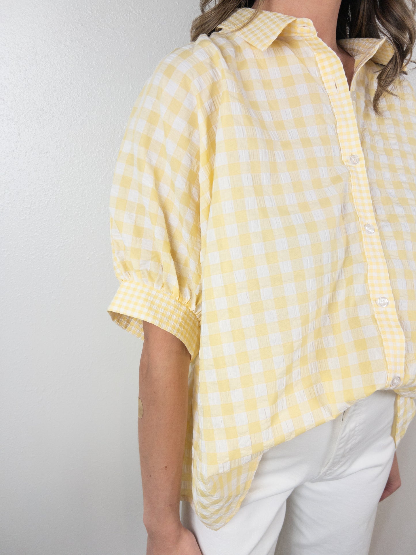 Lemon gingham oversize top