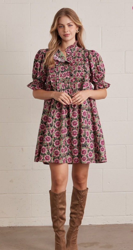 Pink & Olive Floral Dress Entro