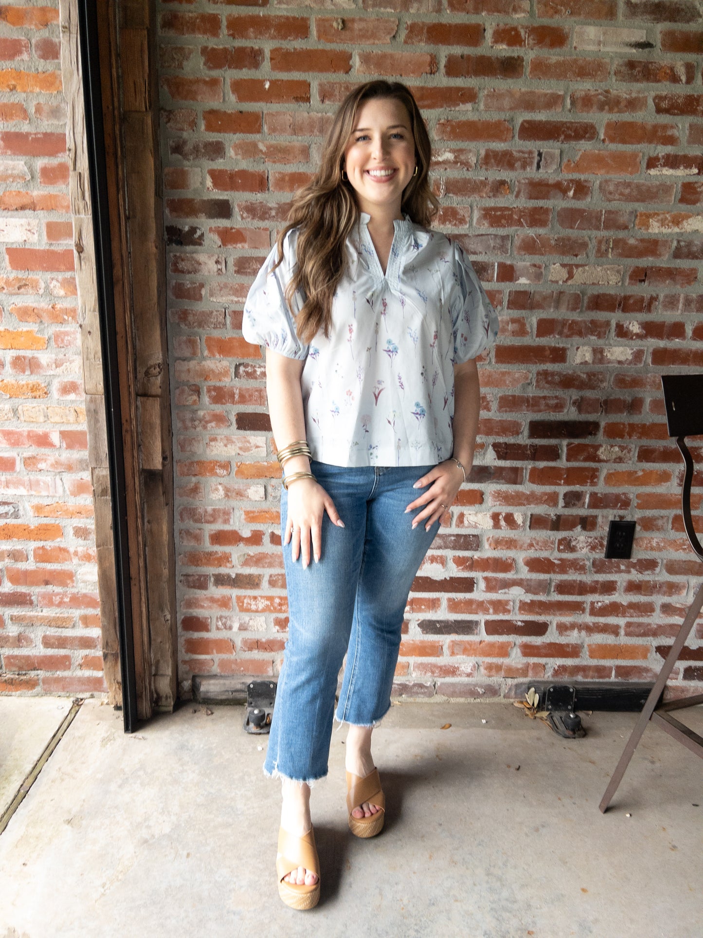 Floral light blue blouse