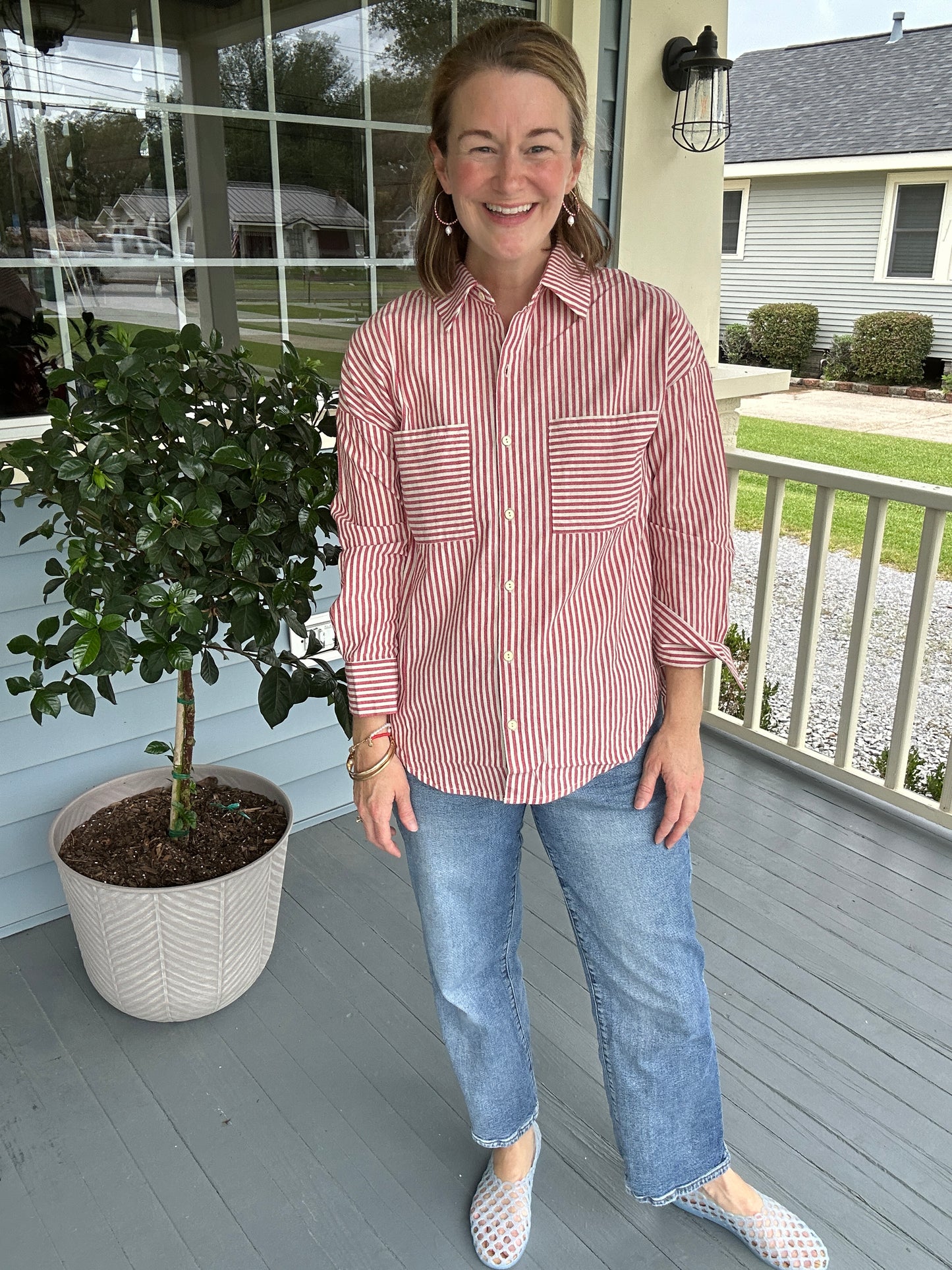 Red Stripe Button Down