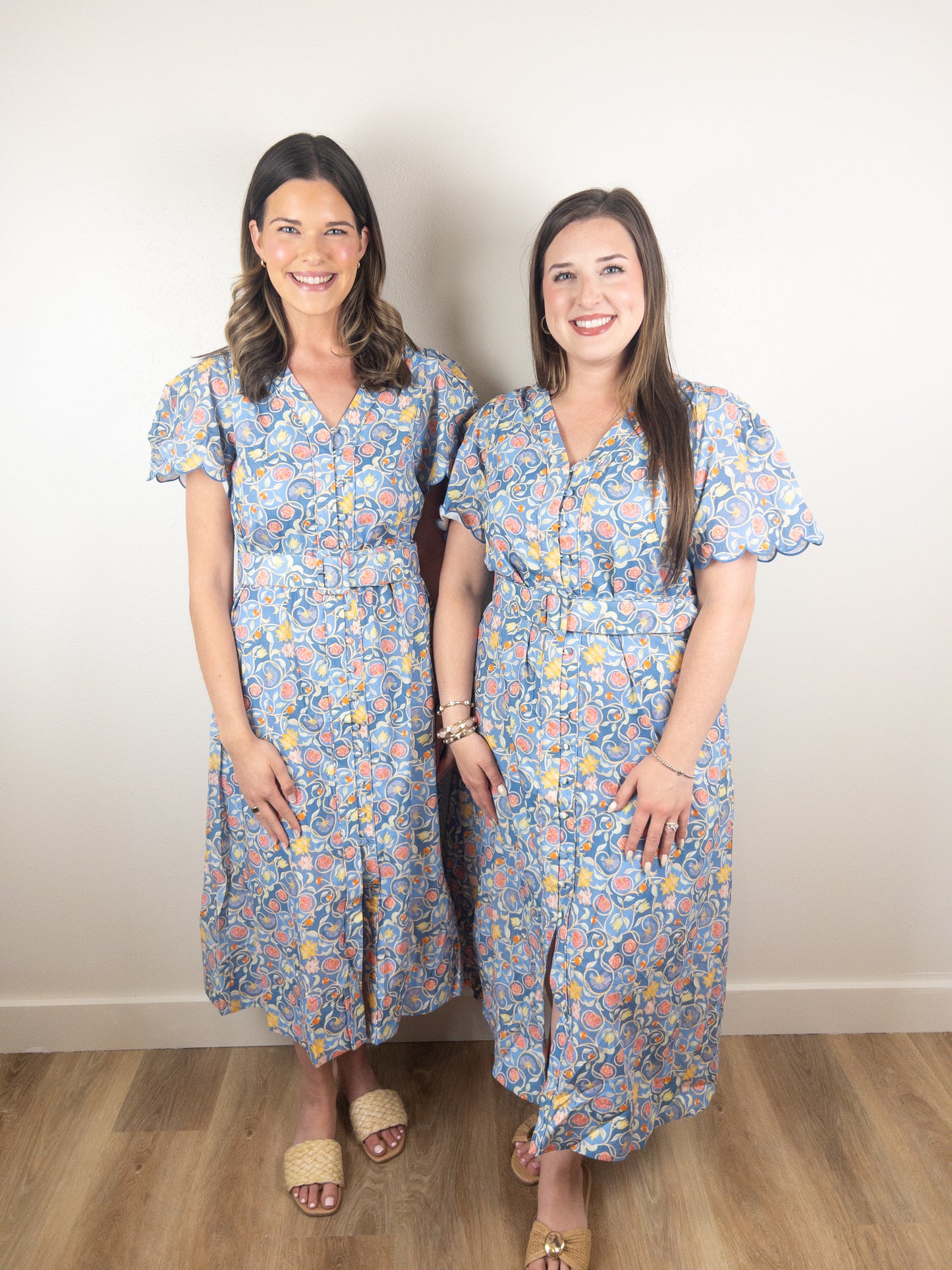 Blue Scallop Floral Midi