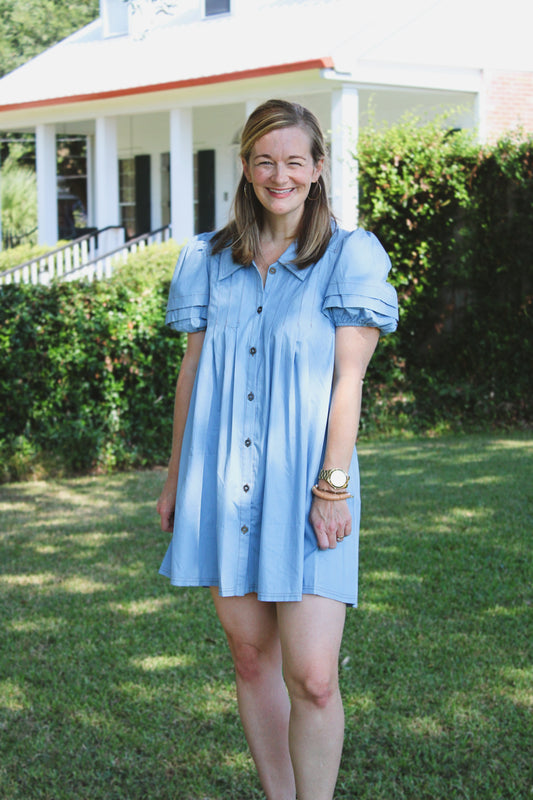 Collared denim mini dress