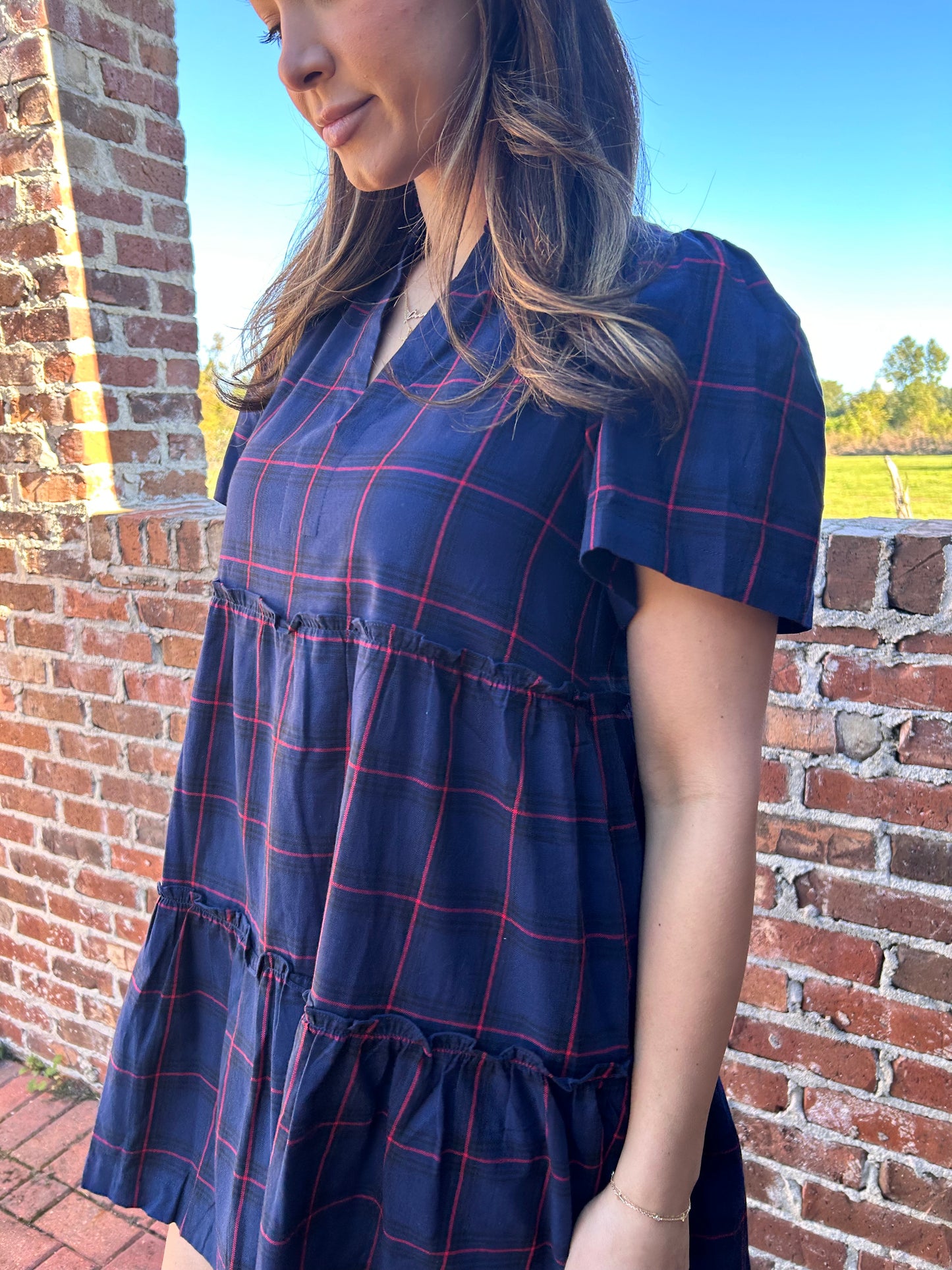 Red & blue plaid mini dress