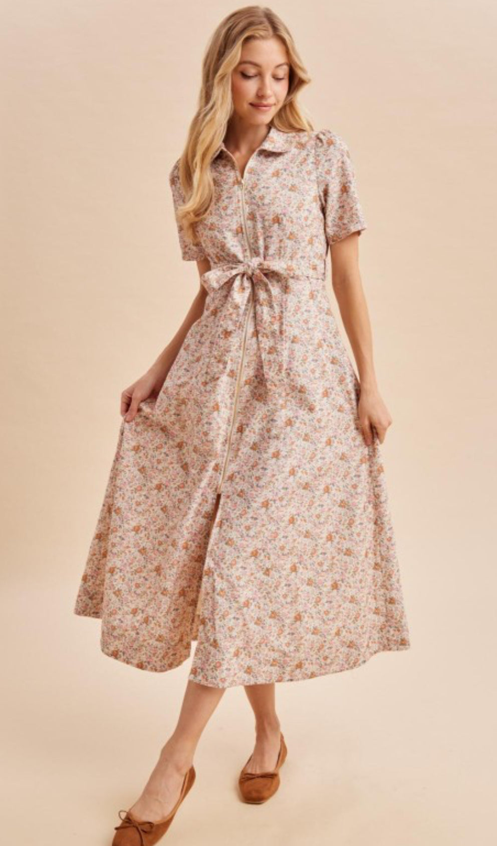 Vintage Cream Floral Print Midi