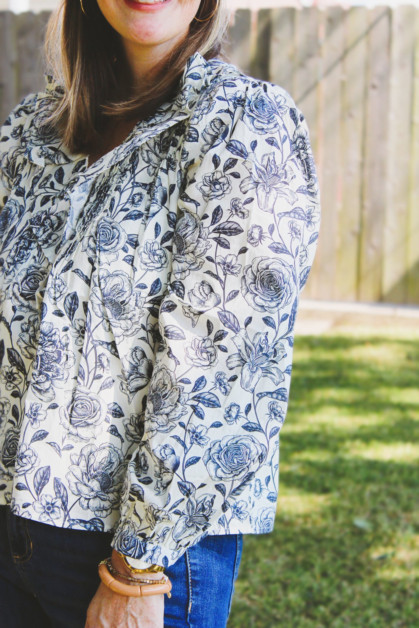Navy floral blouse