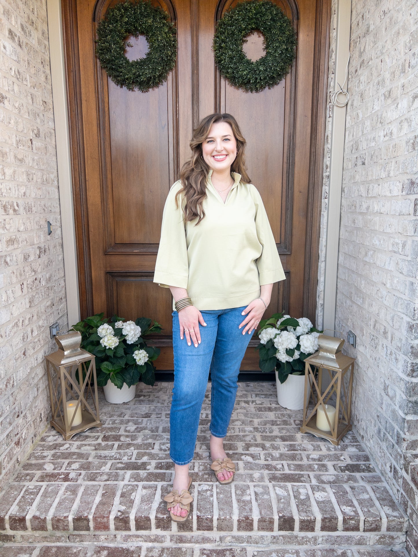 Pistachio Ruffled Neck Blouse